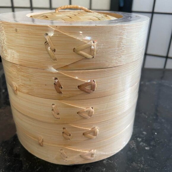 New Sealed 2 Tier 6 inch Bamboo Steamer Dim Sum Set - Picture 4 of 6